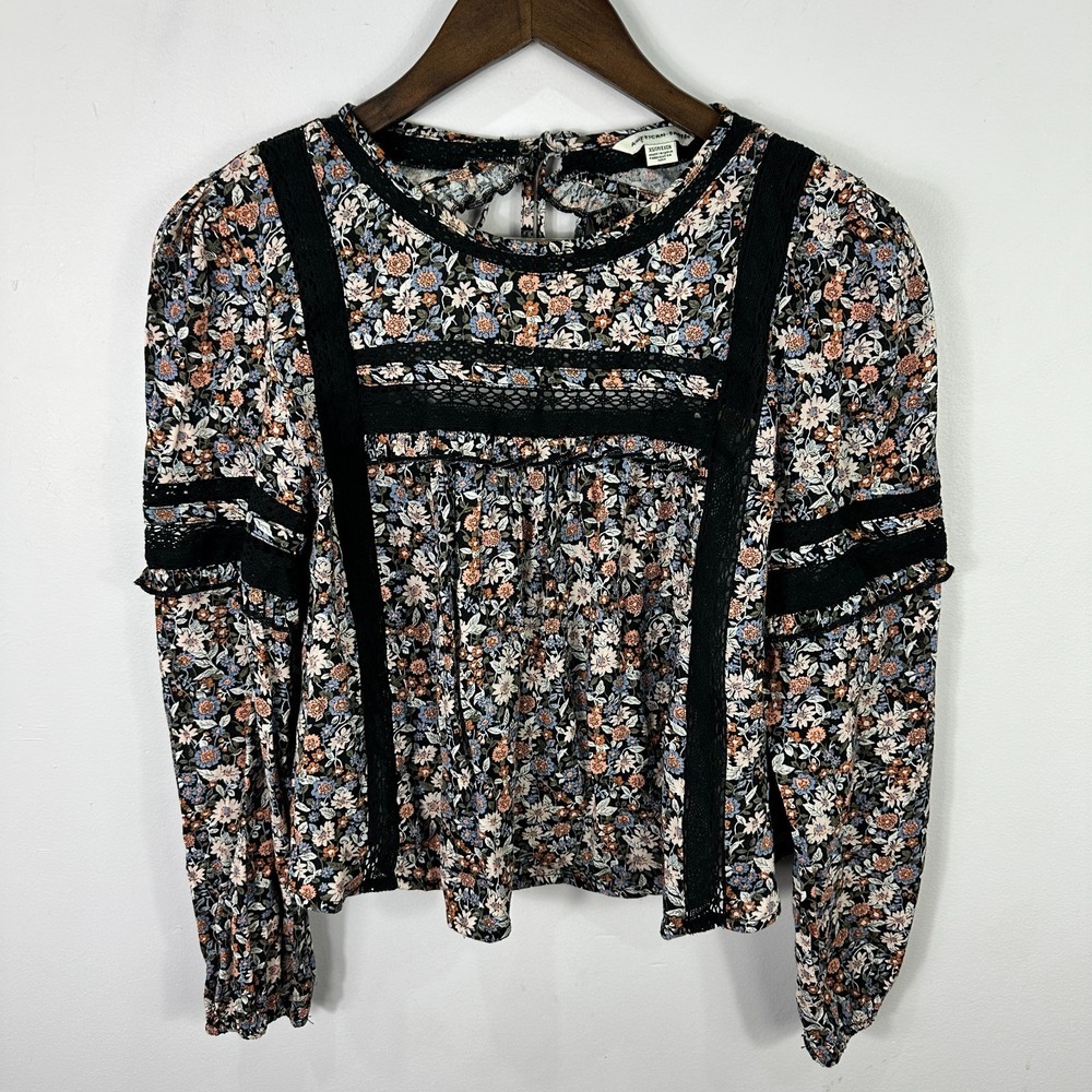 American Eagle Blouse XS Floral Lace Boho Whimsigoth Dark Cottage‎ Romantic Top